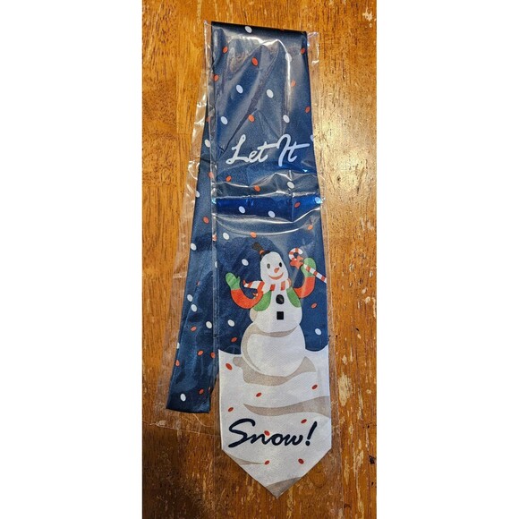 Christmas Tie Let It Snow Snowman New in Plastic - Picture 2 of 4